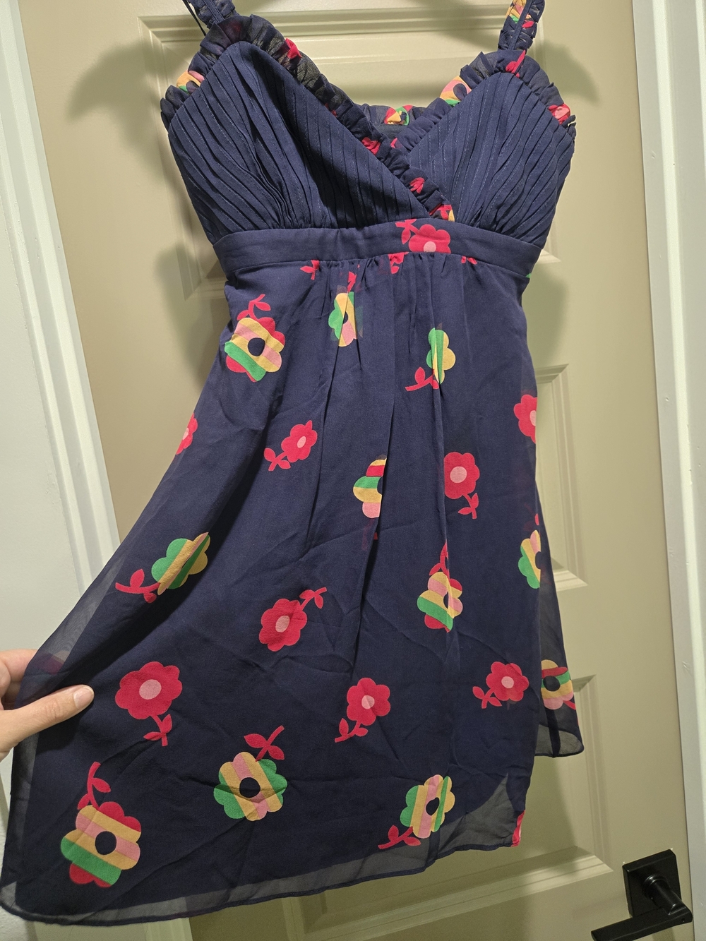 Betsey Johnson Floral Mini Dress Navy Pink | Fit Flare Size 0
